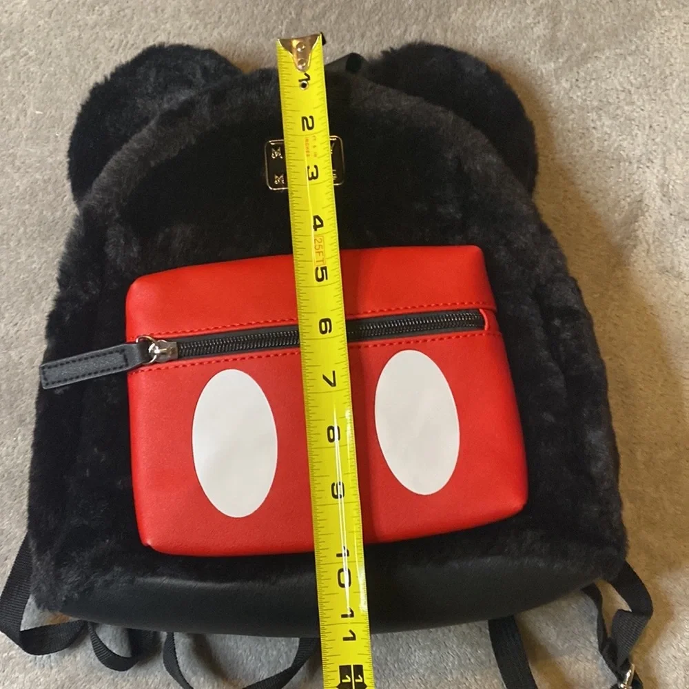 Brand New Disney Mickey Mouse Furry Fuzzy Black & Red Zippered Mini Back